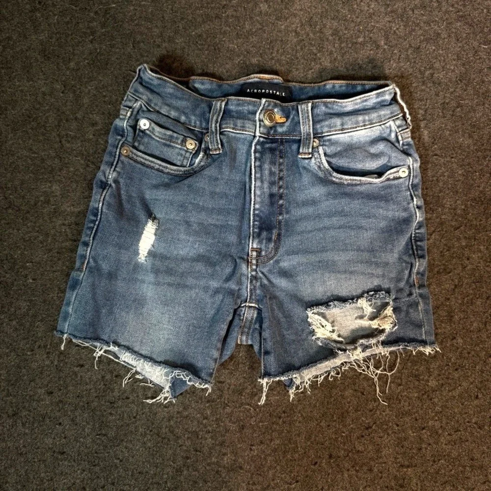 Aeropostale Womens High Rise‎ Jegging Shorts Distressed Denim Blue Size 2